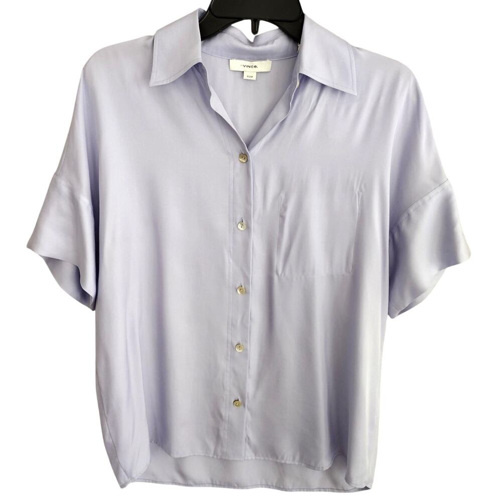 Vince NEW Lavender Purple Silk-Rayon Shadow-Pocket Short-Slv Button-Up Shirt XS